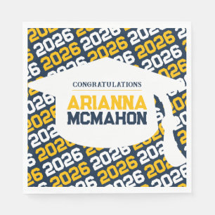 Navy Blue & Gold Personalized Graduation Cap Paper Napkin