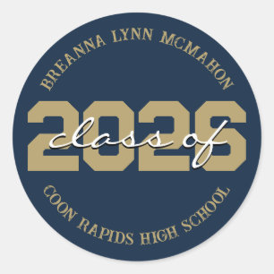 Navy Blue & Gold Personalized Graduation Stickers