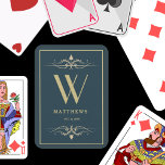 Navy blue gold Personalized Monogram and Name Playing Cards<br><div class="desc">You can customize it.</div>