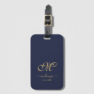 Navy Blue Gold Personalized Signature Luggage Tag