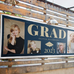 Navy Blue Gold Photo Graduate Class of 2023 Banner