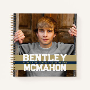 Navy Blue & Gold Photo Graduation Guestbook Notebook