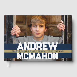 Navy Blue & Gold Photo Graduation Personalized Guest Book
