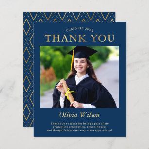 Navy Blue Gold Photo Graduation Thank You