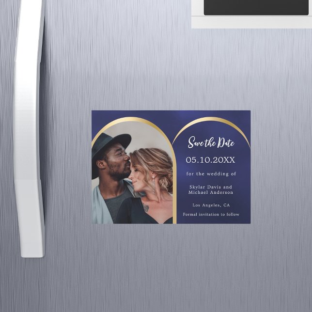 Navy blue gold photo wedding Save the Date magnet (Creator Uploaded)