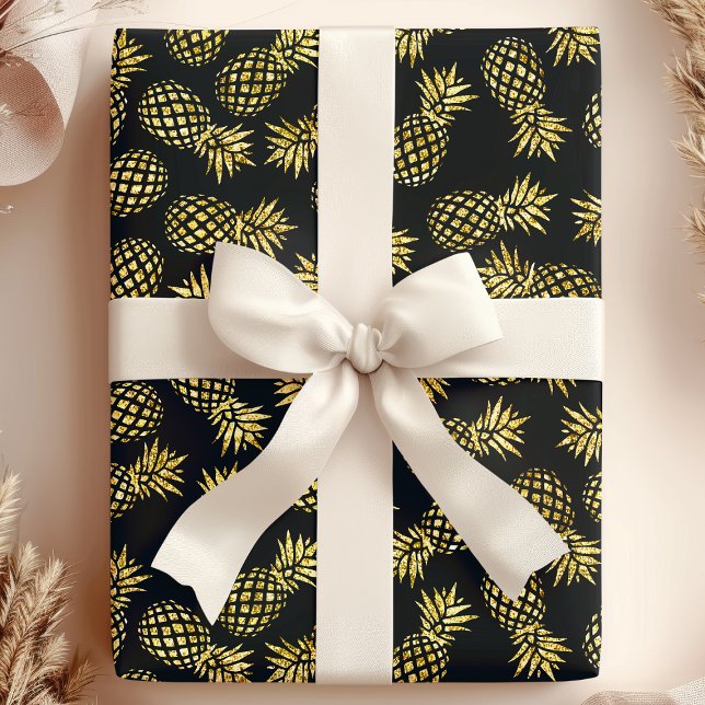 Navy Blue Gold Pineapple Pattern Wrapping Paper (Creator Uploaded)
