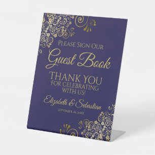 Navy Blue & Gold Please Sign our Guest Book Sign