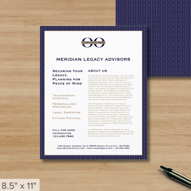 Navy Blue Gold Promotional Flyer with Logo (Creator Uploaded)
