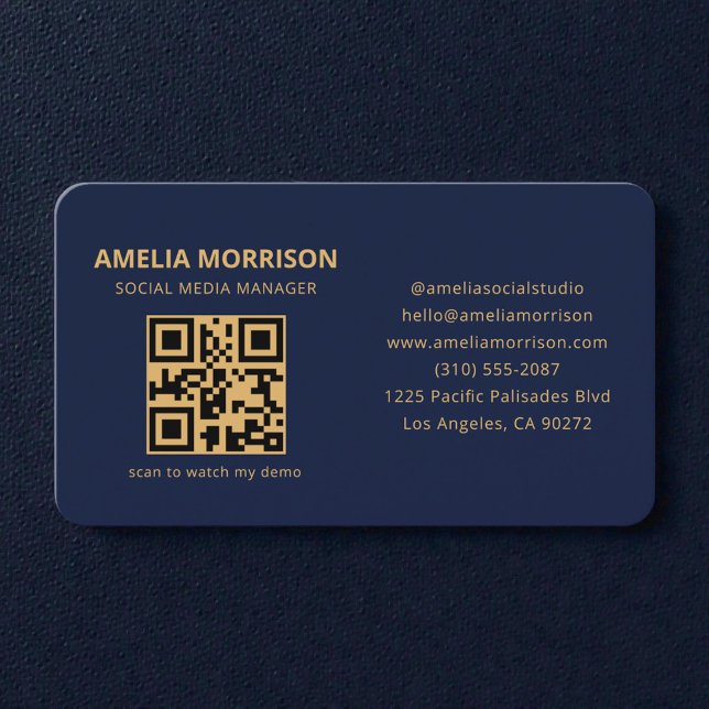 Navy Blue Gold QR Code Business Card (Creator Uploaded)