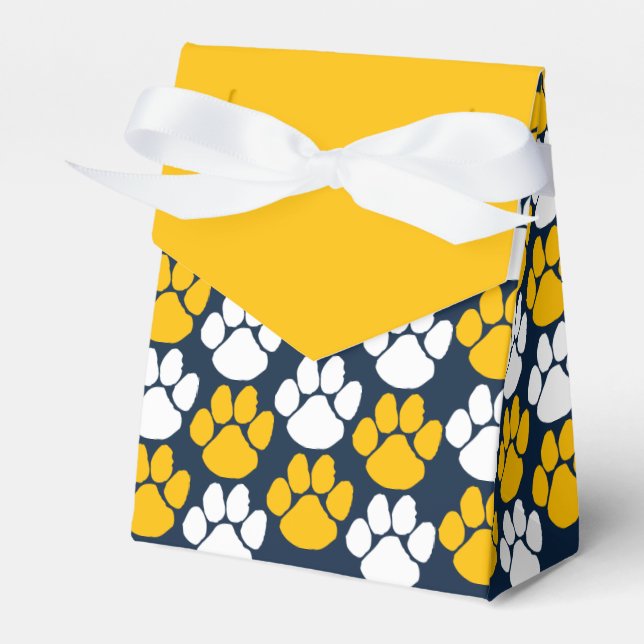 Navy Blue & Gold Repeating Pawprint Gift Favor Box (Front Side)