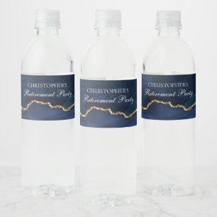 Navy Blue Gold Retirement Party Personalized Water Bottle Label