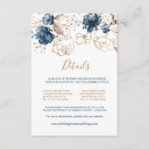 Navy blue & gold roses Wedding Details Enclosure Card