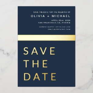 Navy Blue Gold Save the Date Elegant