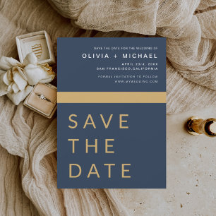 Navy Blue Gold Save the Date Elegant Gold 