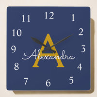 Navy Blue Gold Script Monogram Girly Name