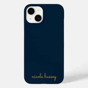 Navy Blue Gold Script    Stylish Monogram Modern Case-Mate iPhone 14 Case