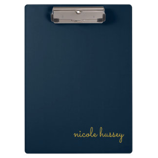 Navy Blue Gold Script | Stylish Monogram Modern Clipboard