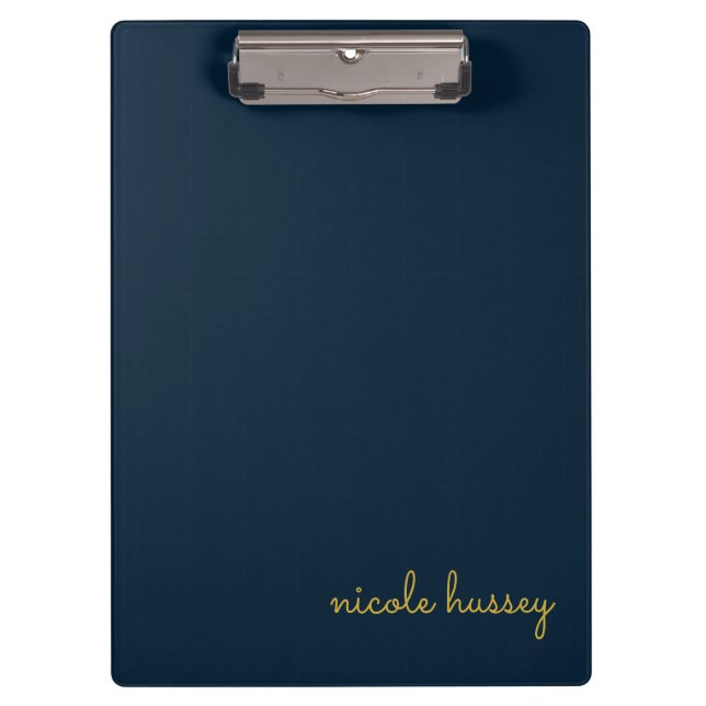Navy Blue Gold Script  | Stylish Monogram Modern Clipboard (Front)