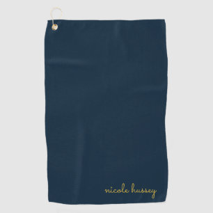 Navy Blue Gold Script Stylish Monogram Modern Golf Towel