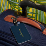 Navy Blue Gold Script | Stylish Monogram Modern Luggage Tag<br><div class="desc">A simple stylish custom monogram design in an casual handwritten in striking monochrome Navy. The monogram can easily be personalized to make a design as unique as you are! The perfect trendy gift or accessory for any occasion.</div>