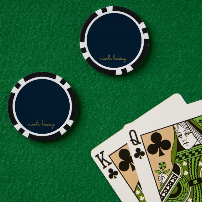 Navy Blue Gold Script  | Stylish Monogram Modern Poker Chips (Poker Table (Double))