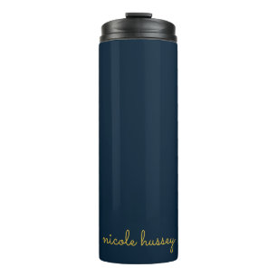 Navy Blue Gold Script    Stylish Monogram Modern Thermal Tumbler