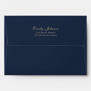 Navy Blue Gold Script Typography Return Address Envelope