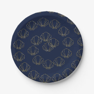 Navy Blue & Gold Sea Shell Mermaid Bridal Shower Paper Plate