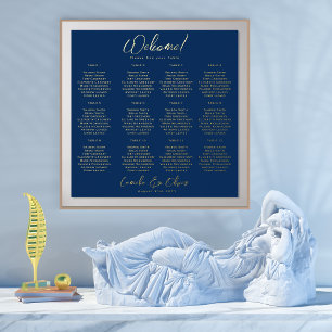 Navy Blue Gold Seating Chart 12 Table Real Foil 