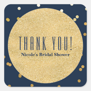 Navy Blue & Gold Shiny Confetti Dots Party Favour Square Sticker