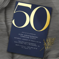 Navy Blue & Gold | Simple Modern 50th Birthday