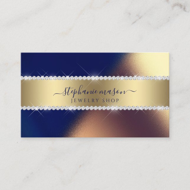 Navy Blue Gold Sparkly Diamonds Modern Business  Calling Card (Front)