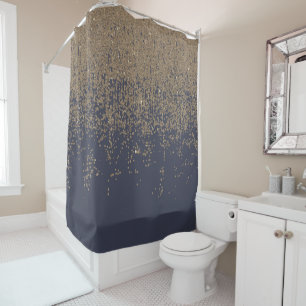 Navy Blue Gold Sparkly Glitter Ombre