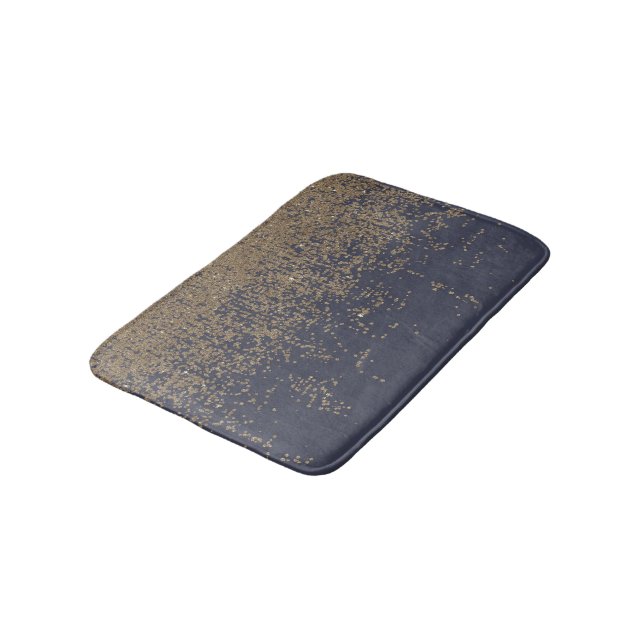 Navy Blue Gold Sparkly Glitter Ombre Bath Mat (Angled)