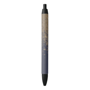 Navy Blue Gold Sparkly Glitter Ombre Black Ink Pen