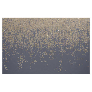 Navy Blue Gold Sparkly Glitter Ombre Fabric