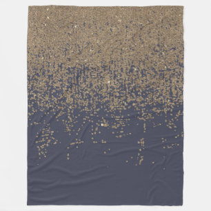 Navy Blue Gold Sparkly Glitter Ombre Fleece Blanket
