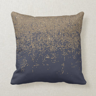 Navy Blue Gold Sparkly Glitter Ombre Throw Pillow