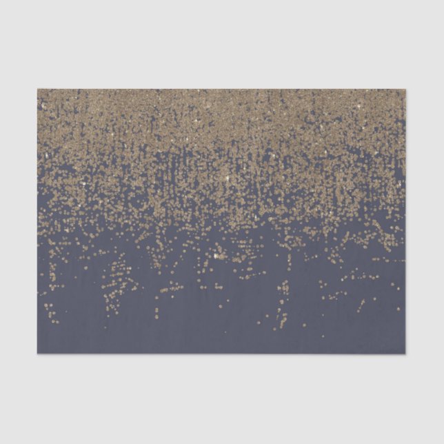 Navy Blue Gold Sparkly Glitter Ombre Tissue Paper (Front)