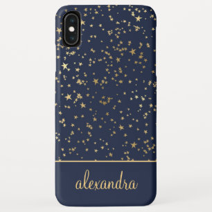 Navy Blue - Gold Stars Celestial Monogram iPhone XS Max Case