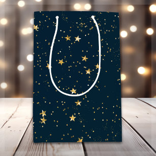 Navy Blue & Gold Stars Christmas Medium Gift Bag