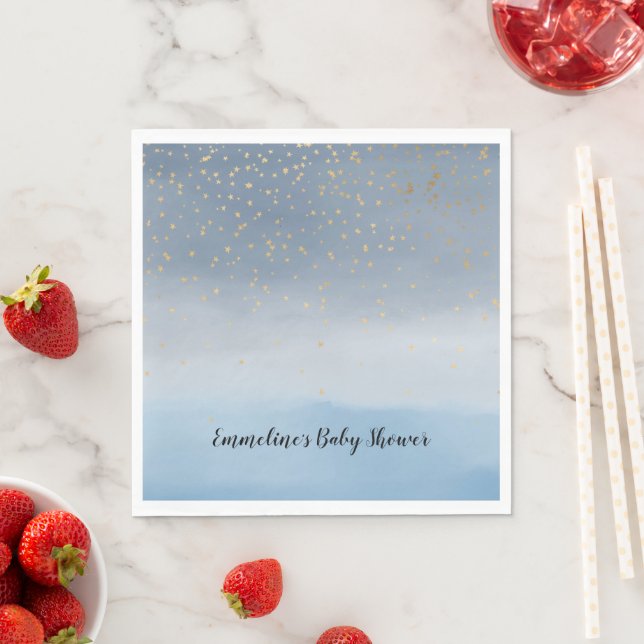 Navy Blue Gold Stars Sky Watercolor   Napkin (Insitu)