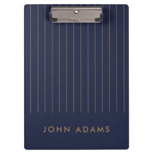 Navy Blue Gold Stripe Personalised Classic Modern Clipboard