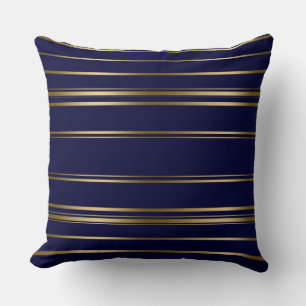 Navy Blue & Gold Stripes Pattern Fleece Blanket Throw Pillow