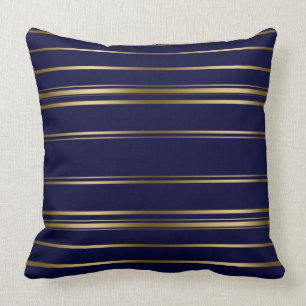 Navy Blue & Gold Stripes Pattern Fleece Blanket Throw Pillow