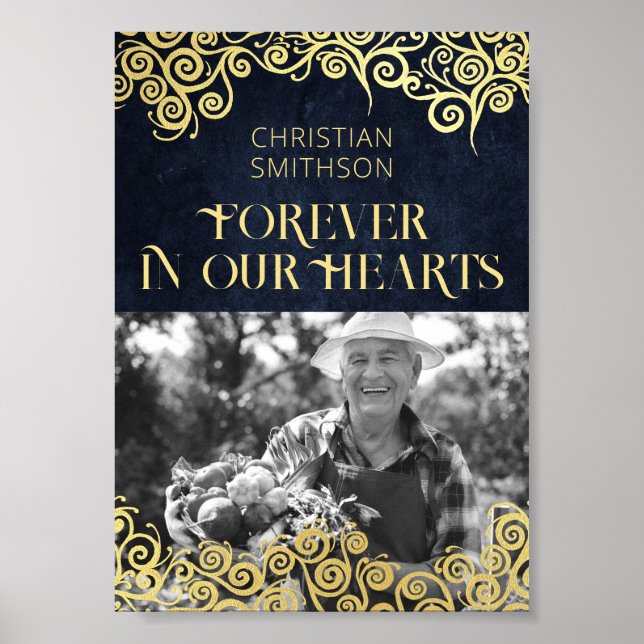  Navy Blue & Gold Swirls Elegant In Loving Memory  Poster (Front)