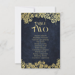 Navy Blue & Gold Swirls Seating Chart Table Number