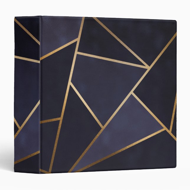 Navy Blue Gold Triangles Geometric Elegant Classy Binder (Front/Spine)