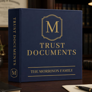 Navy Blue Gold Trust Documents Family  Binder