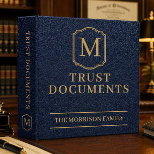 Navy Blue Gold Trust Documents Faux Leather Binder